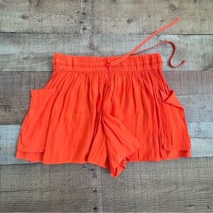 RAMY BROOK Elastic Drawstring Waist Shorts Bright Orange Small